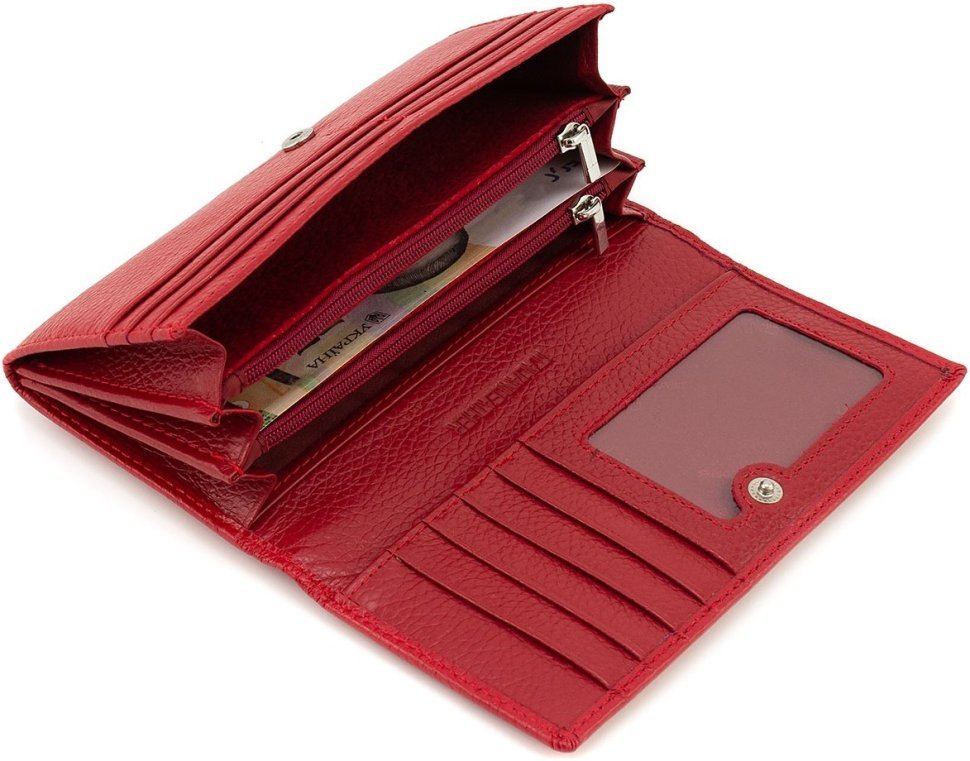Женский кожаный кошелек красного цвета с клапаном на кнопке ST Leather 1767391