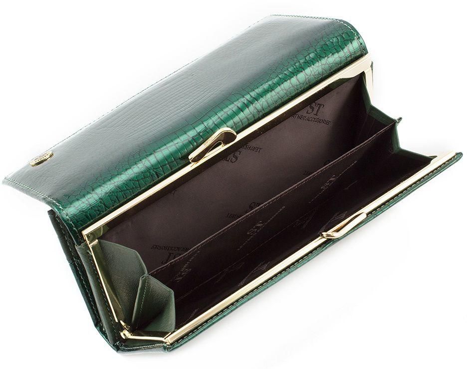 Зеленый лаковый кошелек с большой монетницей ST Leather (16286)