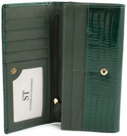 Зеленый лаковый кошелек с большой монетницей ST Leather (16286)