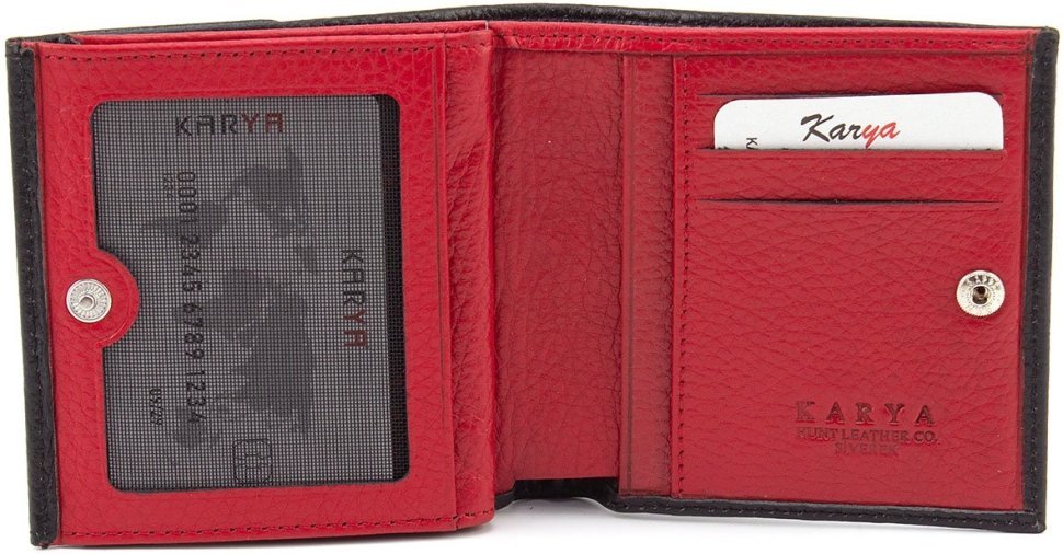 Черно-красный маленький женский кошелек из натуральной кожи Karya 67491