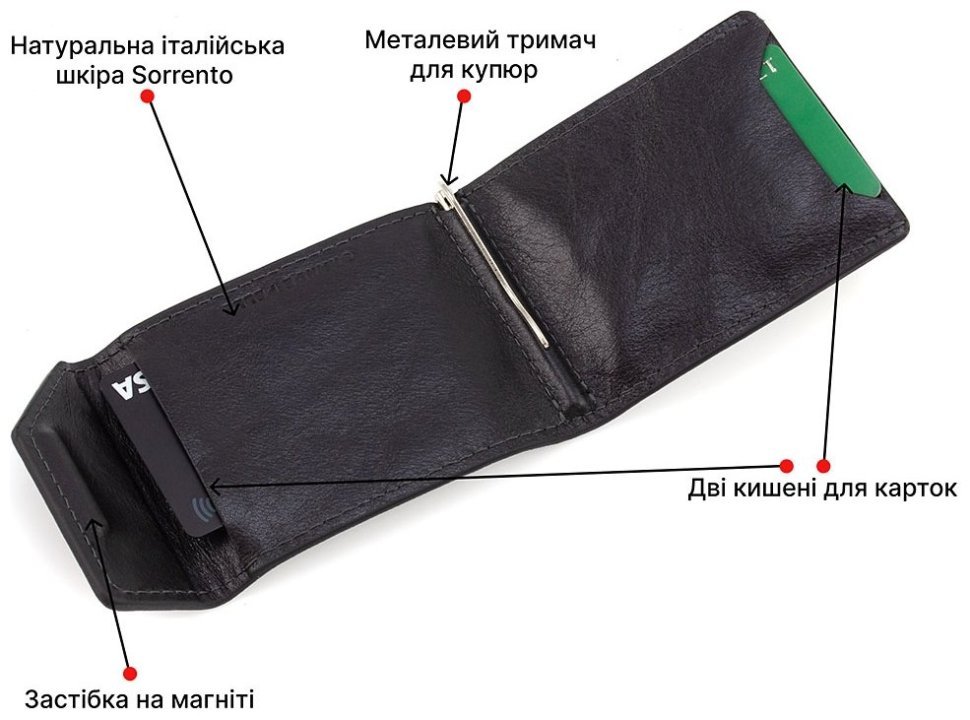 Маленький мужской зажим для купюр из натуральной кожи на магните Grande Pelle 67791 modnotak фото №4