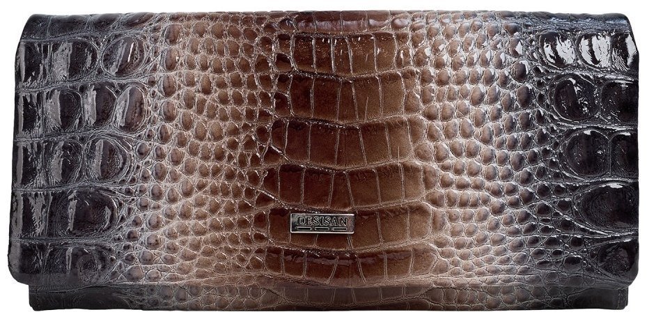 Лакированный большой женский кошелек из кожи с фактурой кроко на магните Desisan 107891 разноцветный modnotak фото №1