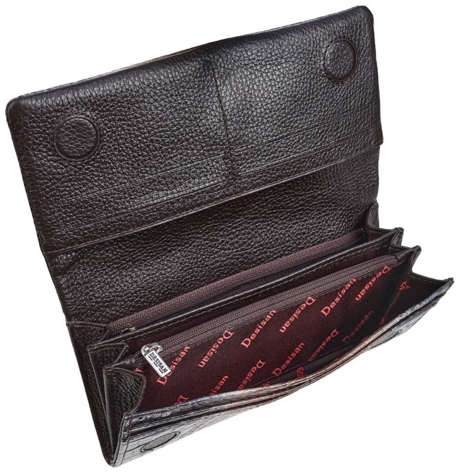 Лакированный большой женский кошелек из кожи с фактурой кроко на магните Desisan 107891 разноцветный modnotak фото №4