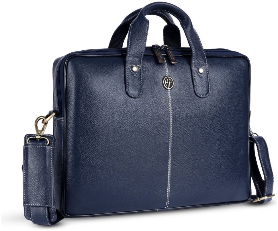 Кожаная сумка с плечевым ремнем для ноутбука до 13" Hammonds Flycatcher LB105 синего цвета 107991 modnotak фото №3