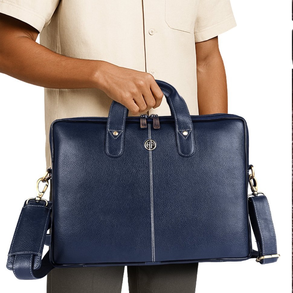 Кожаная сумка с плечевым ремнем для ноутбука до 13" Hammonds Flycatcher LB105 синего цвета 107991 modnotak фото №6