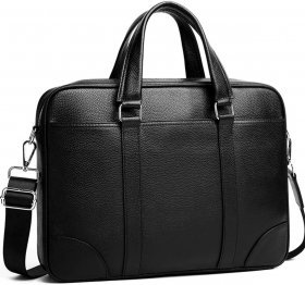 Чоловіча ділова шкіряна сумка-портфель чорного кольору Tiding Bag (19440)