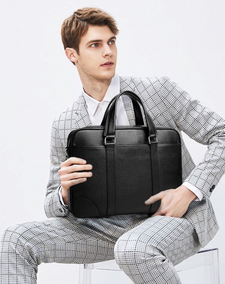 Мужская деловая кожаная сумка-портфель черного цвета Tiding Bag (19440)