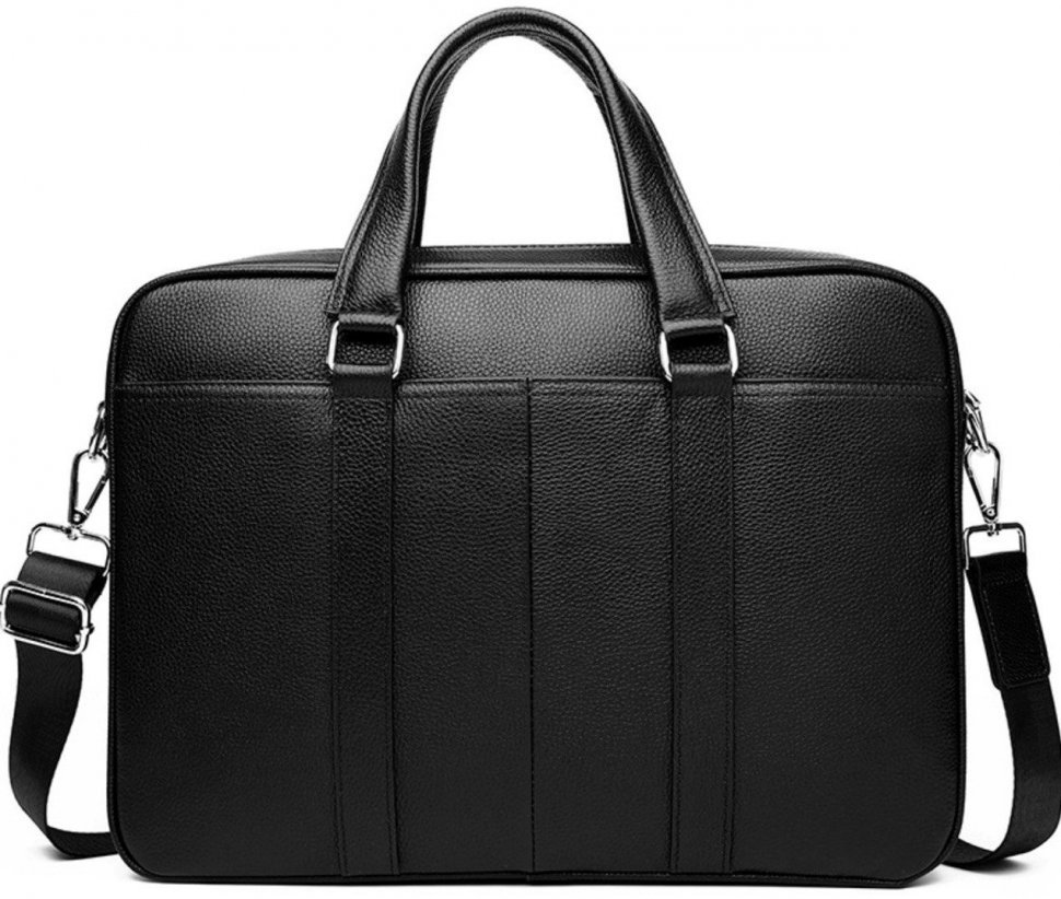 Чоловіча ділова шкіряна сумка-портфель чорного кольору Tiding Bag (19440)