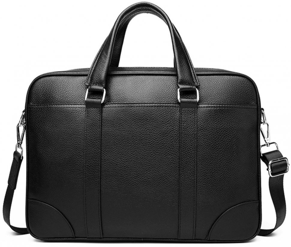 Мужская деловая кожаная сумка-портфель черного цвета Tiding Bag (19440)