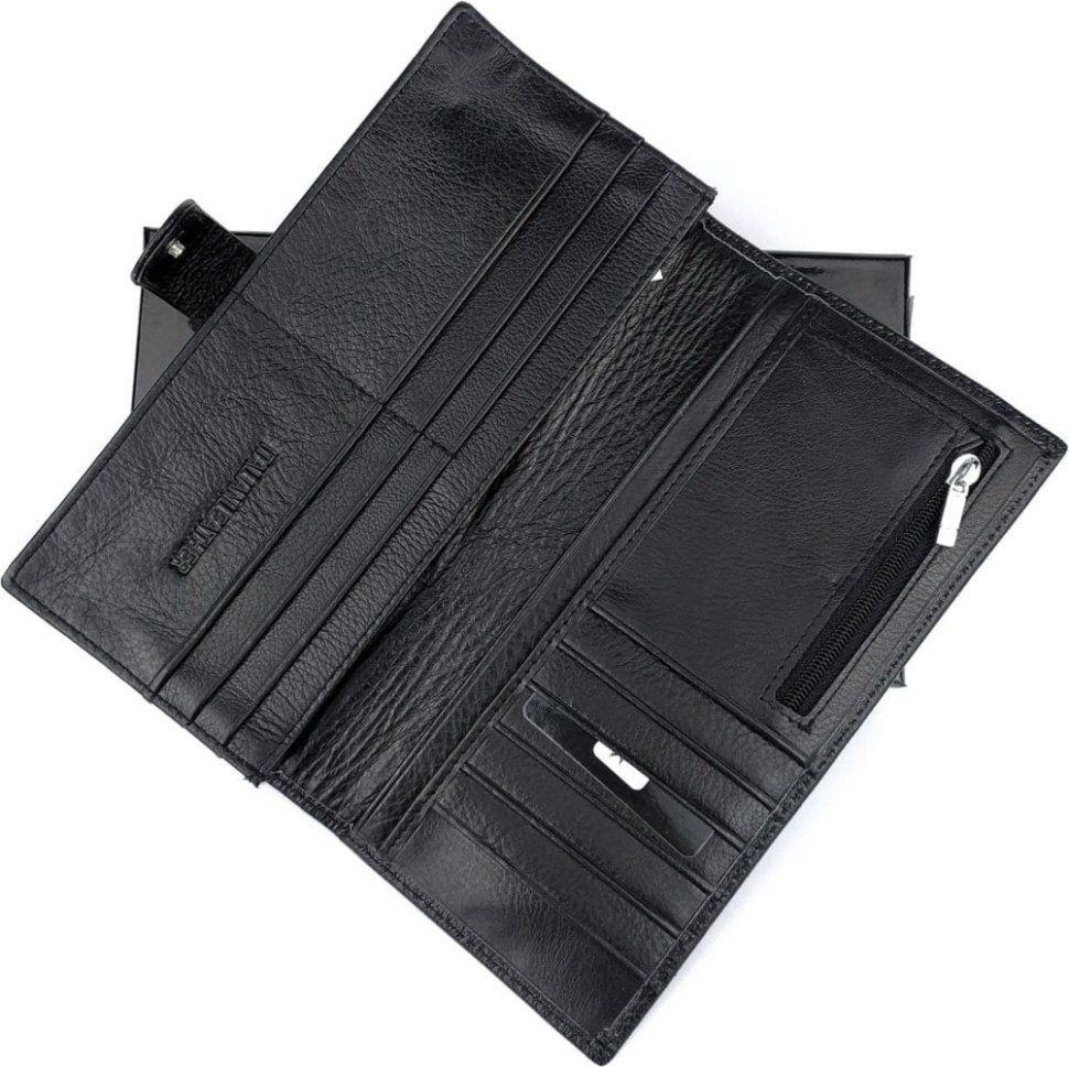 Шкіряний чоловічий купюрник чорного кольору під багато карток H-Leather Accessories (21545)
