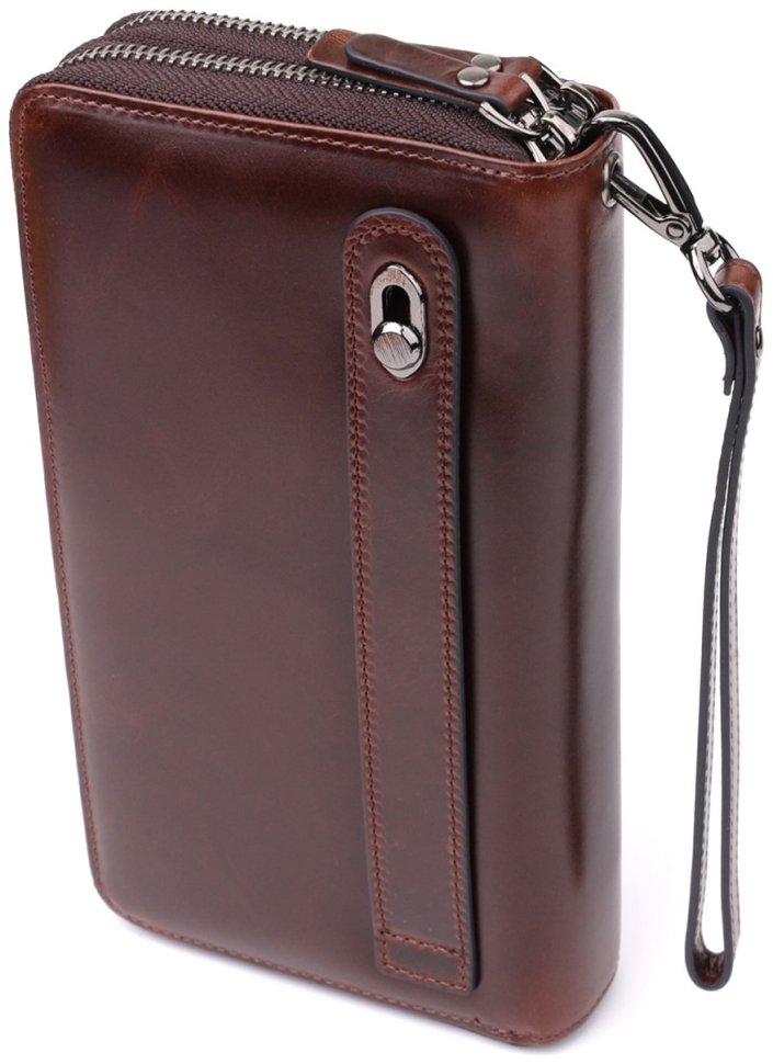 Большой мужской клатч на два отделения из гладкой кожи с кистевым ремешком Vintage 98191 коричневого цвета modnotak фото №2