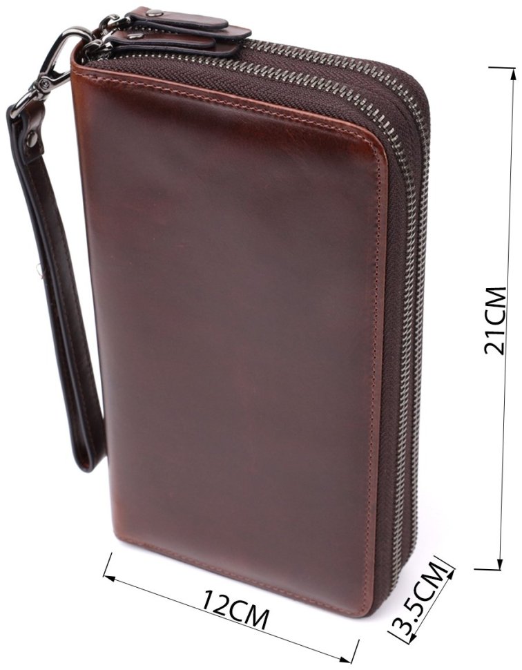 Большой мужской клатч на два отделения из гладкой кожи с кистевым ремешком Vintage 98191 коричневого цвета modnotak фото №3