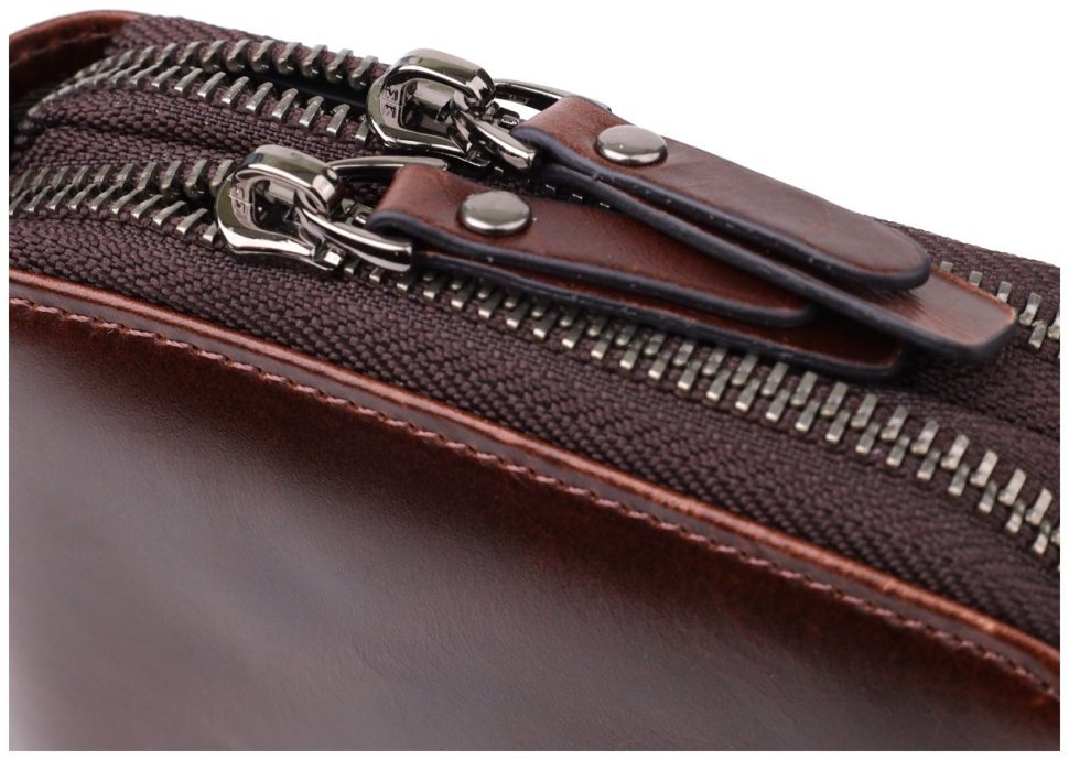 Большой мужской клатч на два отделения из гладкой кожи с кистевым ремешком Vintage 98191 коричневого цвета modnotak фото №5