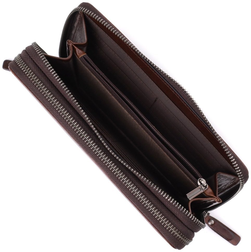 Большой мужской клатч на два отделения из гладкой кожи с кистевым ремешком Vintage 98191 коричневого цвета modnotak фото №6