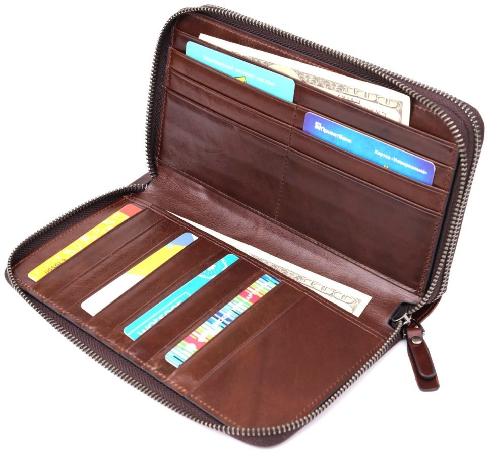 Большой мужской клатч на два отделения из гладкой кожи с кистевым ремешком Vintage 98191 коричневого цвета modnotak фото №8