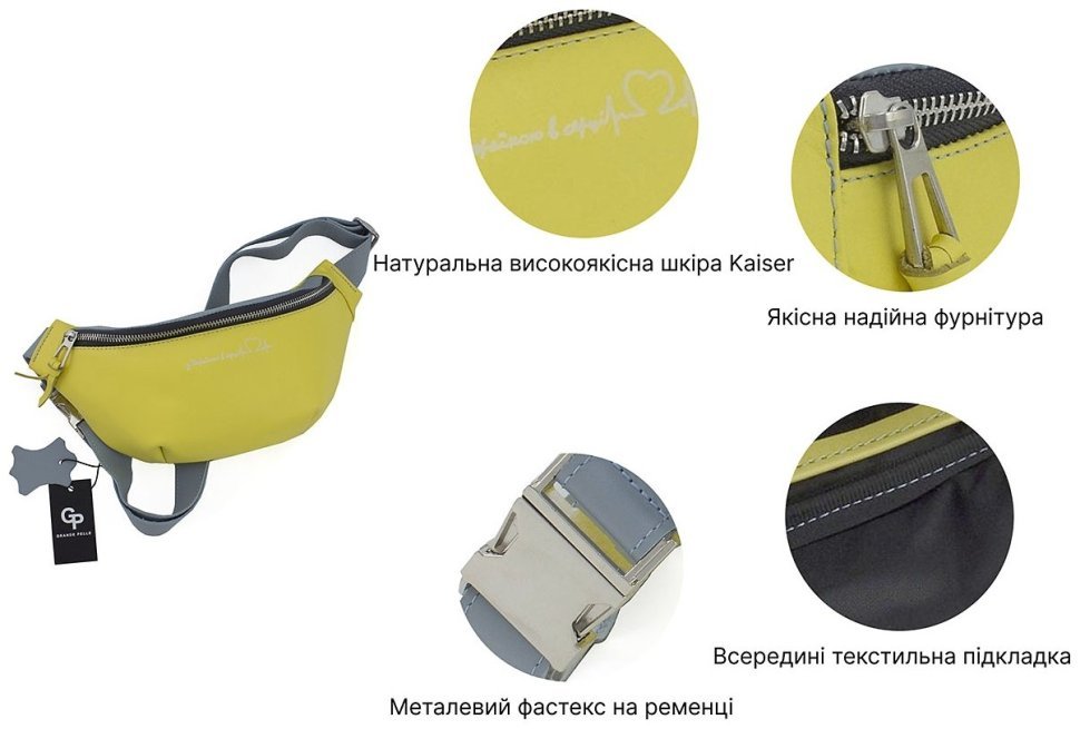 Желто-голубая патриотическая сумка-бананка из натуральной кожи Grande Pelle (10128) modnotak фото №4