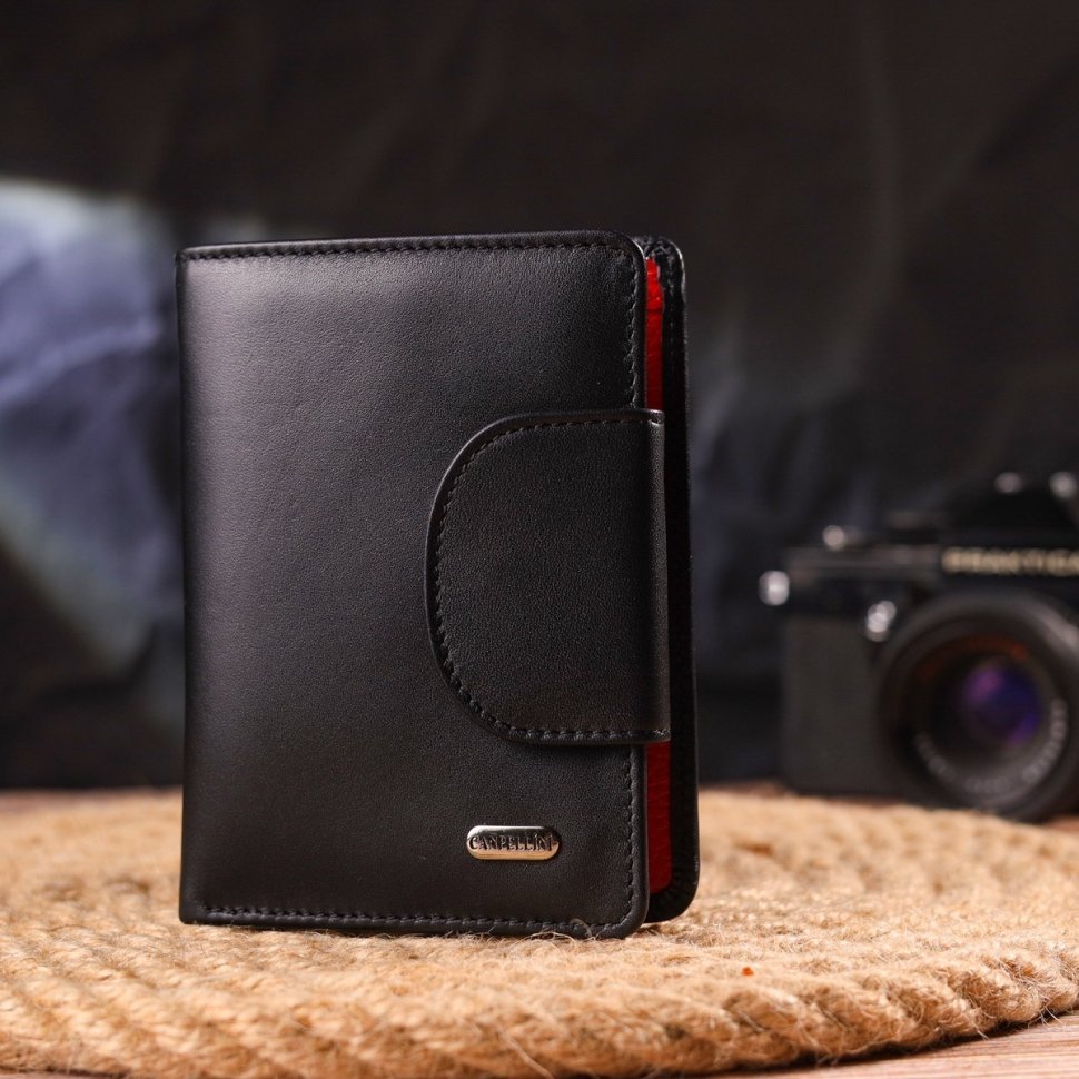 Вертикальний жіночий гаманець чорно-червоного кольору з гладкої шкіри CANPELLINI (2421683)