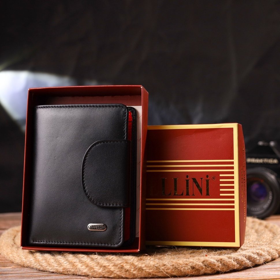 Вертикальний жіночий гаманець чорно-червоного кольору з гладкої шкіри CANPELLINI (2421683)