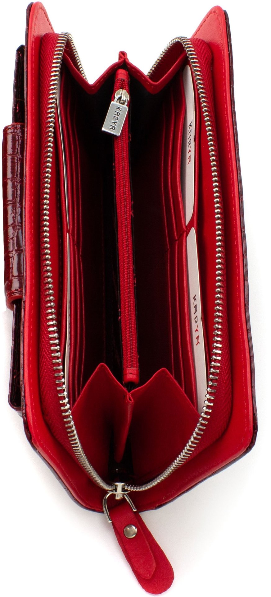 Кожаный женский кошелек-клатч в красном цвете с фактурой под крокодила KARYA (19608)