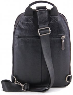 Черно-серая мужская сумка-слинг из натуральной кожи вертикального типа Tom Stone (10980) - 2