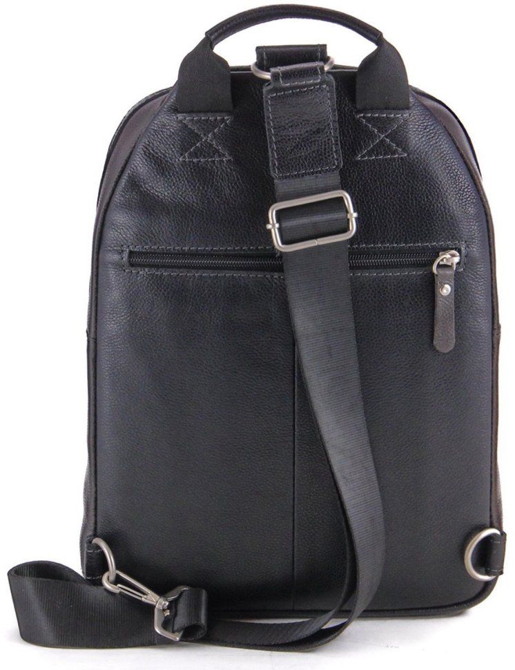 Черно-серая мужская сумка-слинг из натуральной кожи вертикального типа Tom Stone (10980)