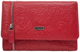 Вместительный женский кошелек из кожи с фактурными цветами Desisan 79991 красного цвета