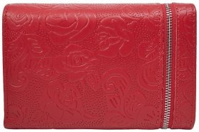 Вместительный женский кошелек из кожи с фактурными цветами Desisan 79991 красного цвета