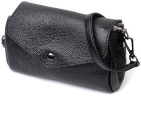 Черная кожаная женская сумка на плечо с клапаном на магнитной кнопке Vintage 2422254