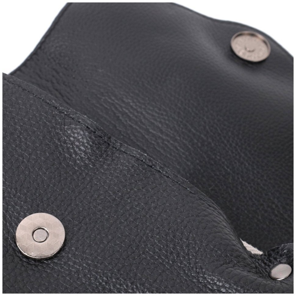 Черная кожаная женская сумка на плечо с клапаном на магнитной кнопке Vintage 2422254