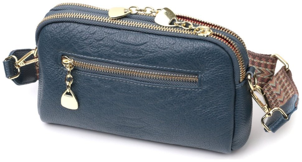 Синяя женская плечевая сумка из натуральной кожи на два отделения Vintage 2422355