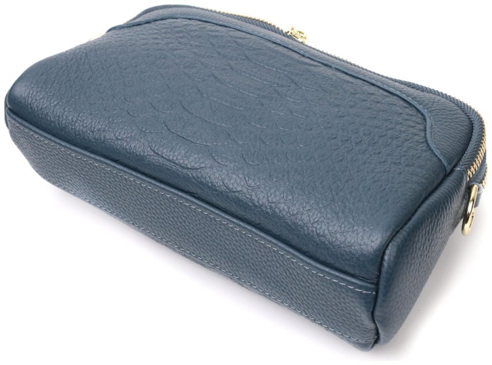 Синяя женская плечевая сумка из натуральной кожи на два отделения Vintage 2422355