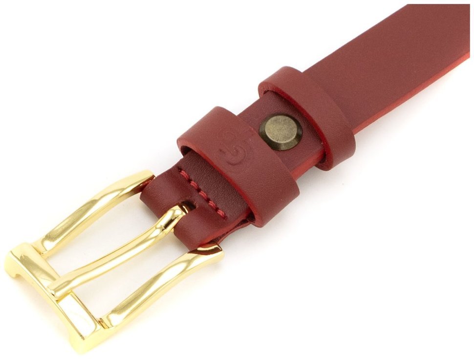 Красный кожаный женский ремешок с золотистой пряжкой Grande Pelle 23114 фото №2 Красный кожаный женский ремешок с золотистой пряжкой Grande Pelle 23114 modnotak фото №2