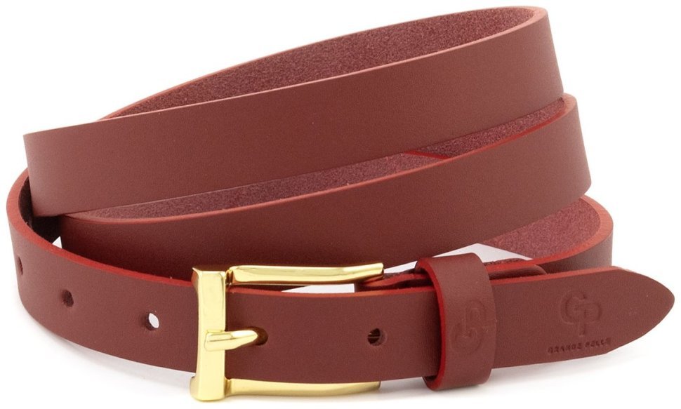 Красный кожаный женский ремешок с золотистой пряжкой Grande Pelle 23114 фото №1 Красный кожаный женский ремешок с золотистой пряжкой Grande Pelle 23114 modnotak фото №1
