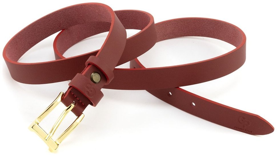 Красный кожаный женский ремешок с золотистой пряжкой Grande Pelle 23114 фото №3 Красный кожаный женский ремешок с золотистой пряжкой Grande Pelle 23114 modnotak фото №3