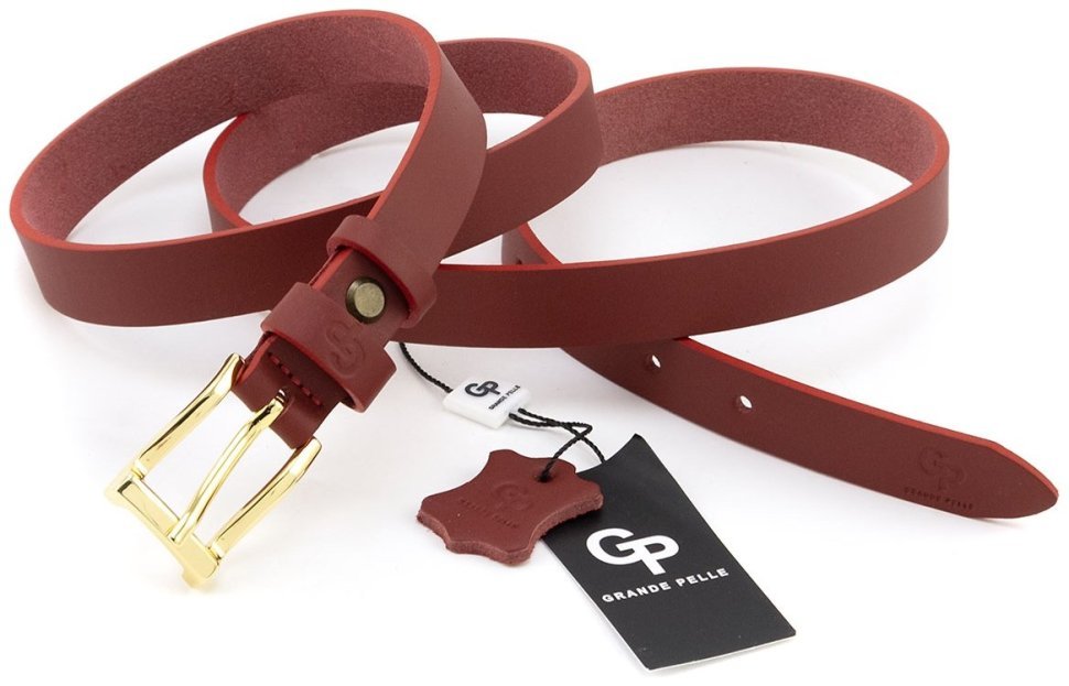 Красный кожаный женский ремешок с золотистой пряжкой Grande Pelle 23114 фото №4 Красный кожаный женский ремешок с золотистой пряжкой Grande Pelle 23114 modnotak фото №4