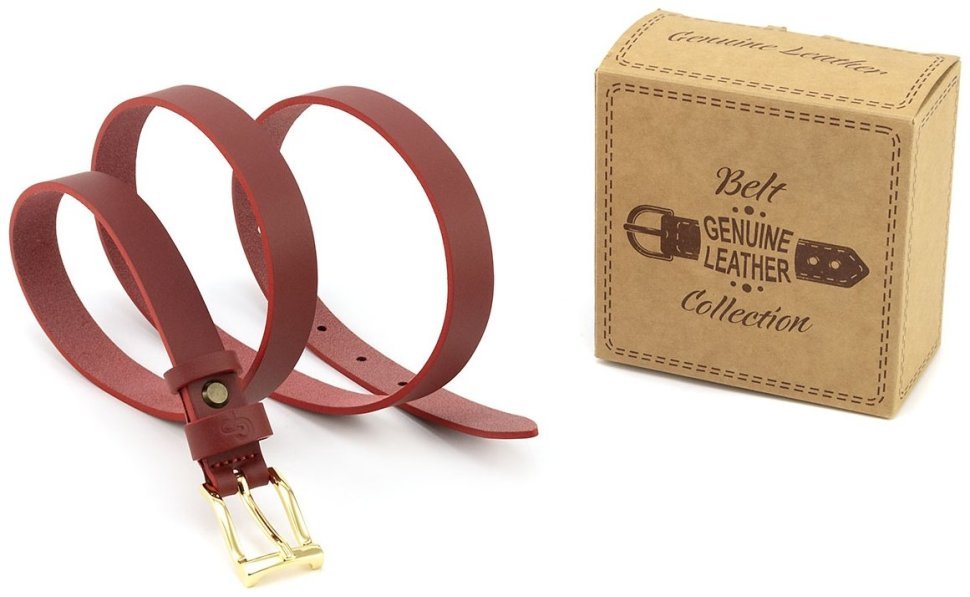 Красный кожаный женский ремешок с золотистой пряжкой Grande Pelle 23114 фото №5 Красный кожаный женский ремешок с золотистой пряжкой Grande Pelle 23114 modnotak фото №5