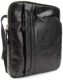 Шкіряна чоловіча сумка планшет чорного кольору Tavinchi 90792