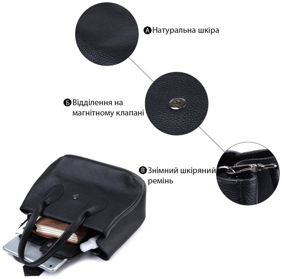 Элегантная женская сумка из натуральной фактурной кожи черного цвета Shvigel 91092 modnotak фото №4