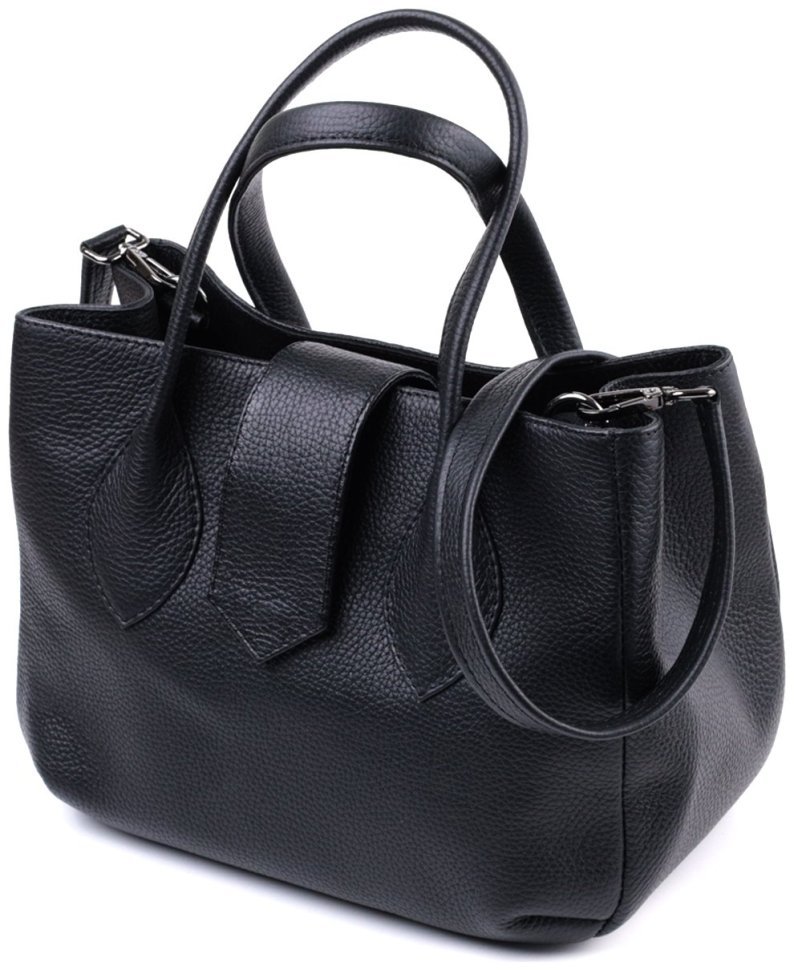 Элегантная женская сумка из натуральной фактурной кожи черного цвета Shvigel 91092 modnotak фото №5