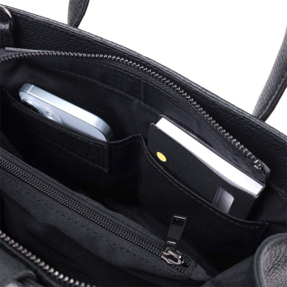 Элегантная женская сумка из натуральной фактурной кожи черного цвета Shvigel 91092 modnotak фото №8