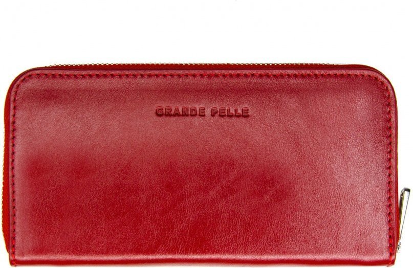 Красный кошелек ручной работы на молнии Grande Pelle (13095)