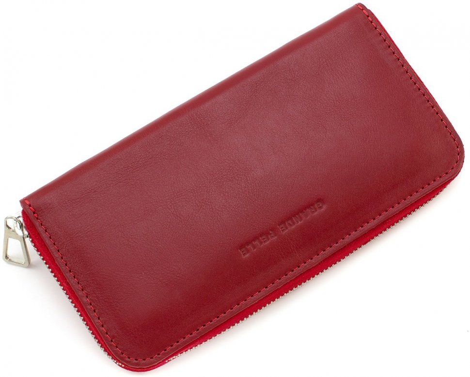 Червоний гаманець ручної роботи на блискавки Grande Pelle (13095)
