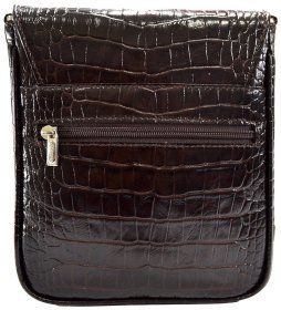 Мужская маленькая сумка-планшет из коричневой кожи с тиснением под крокодила DESISAN 81492