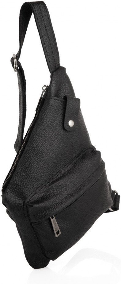 Мужской рюкзак-слинг из черной кожи с моно-шлейкой через плечо TARWA (19888)
