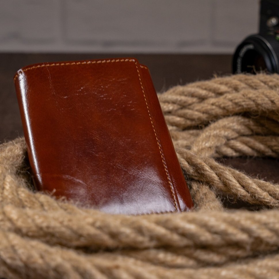Коричневий гаманець потрійного складання з натуральної якісної шкіри Vintage (14464)