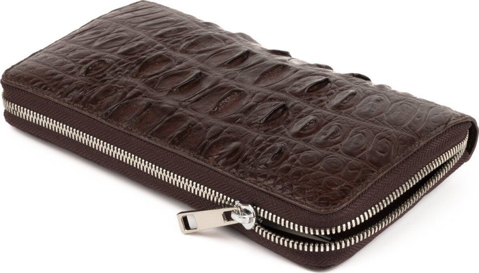 Чоловічий гаманець-клатч з натуральної шкіри крокодила в коричневому кольорі CROCODILE LEATHER (18017)