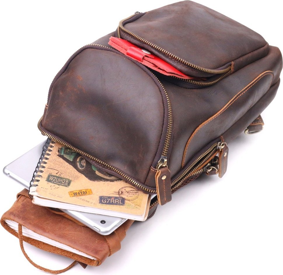 Мужская сумка-рюкзак коричневого цвета из винтажной кожи Vintage (2421303)
