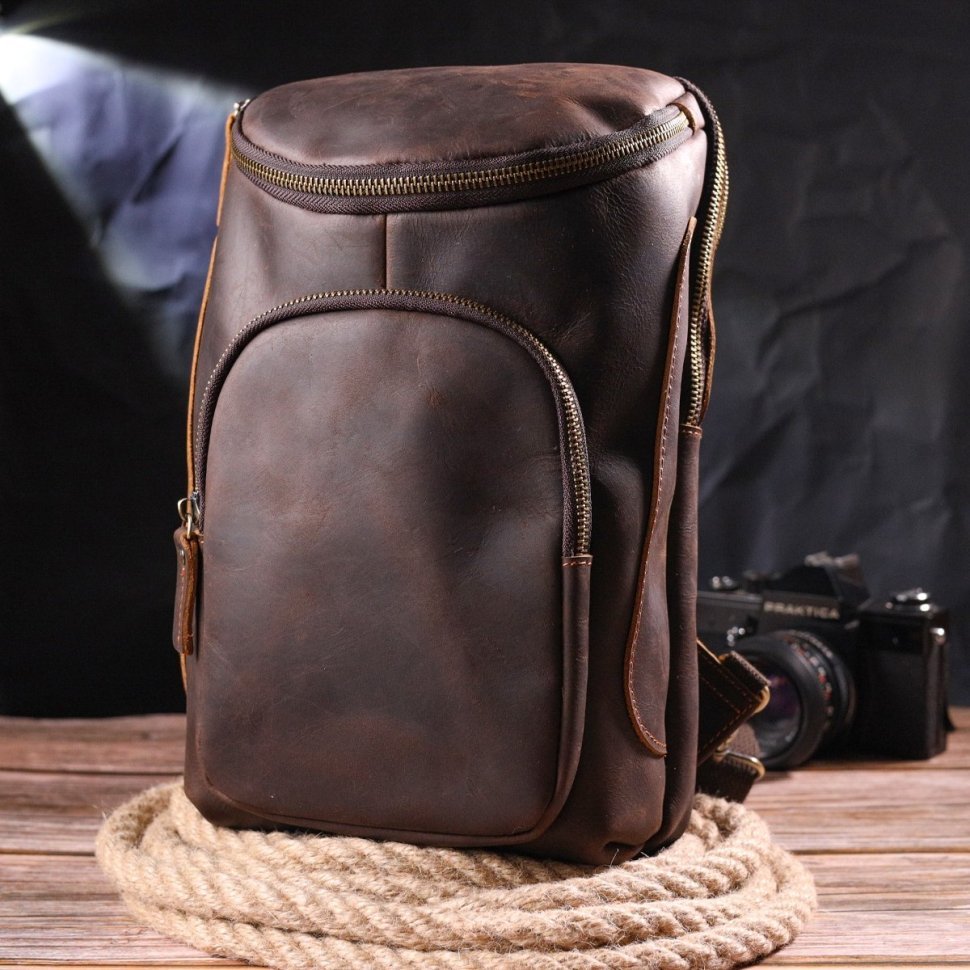 Чоловіча сумка-рюкзак коричневого кольору з вінтажної шкіри Vintage (2421303)