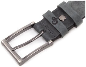 Винтажный ремень серого цвета из качественной кожи Grande Pelle (31251)