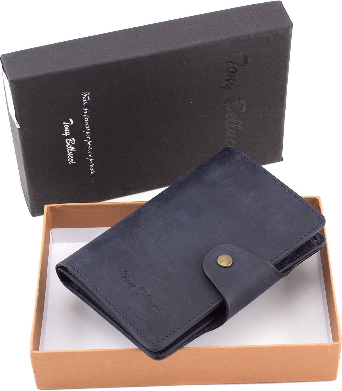Мужское портмоне синего цвета из винтажной кожи Tony Bellucci (10549)